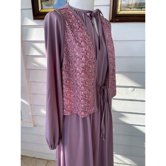 Vintage 1970s Sears Dress with Vest Mauve Poly knit Size 18 - Picture 16 of 16